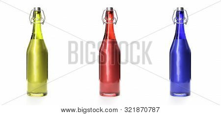 Glass Bottle Isolated With Reflection. 3d Render