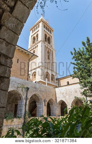 Jerusalem, Israel, September 07, 2019 : View From The Courtyard To The Bell Tower Of The Lutheran Ch