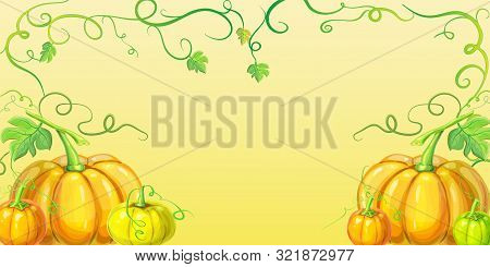 Autumn Vector Orange Pumpkins Horizontal Banner Design Template For Farm Market Banners, Thanksgivin