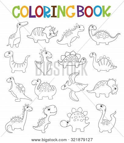 Funny Cartoon Dinosaurs Collection. Coloring Book. Vector Illustration