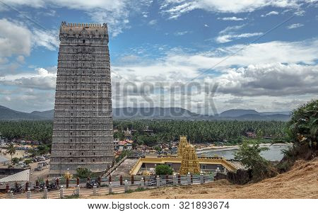 Shiva Statue And Gopuram Tower On The Coast Of The Arabian Sea In Murdeshwar, India