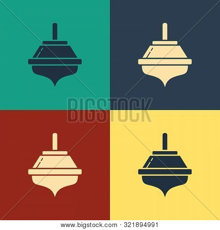 Color Hanukkah Dreidel Icon Isolated On Color Background. Vintage Style Drawing. Vector Illustration