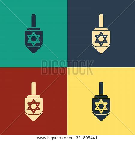 Color Hanukkah Dreidel Icon Isolated On Color Background. Vintage Style Drawing. Vector Illustration