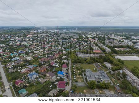 Sukhoy Log City. Aerial, Summer, Cloudy Day