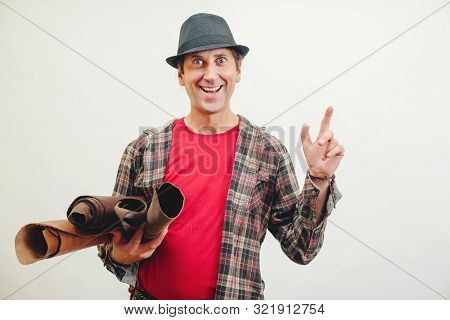 Shoemaker Modeling Shoe At His Workshop. Small Business Concept. Handmade Leather Shoes. Cobbler Hol