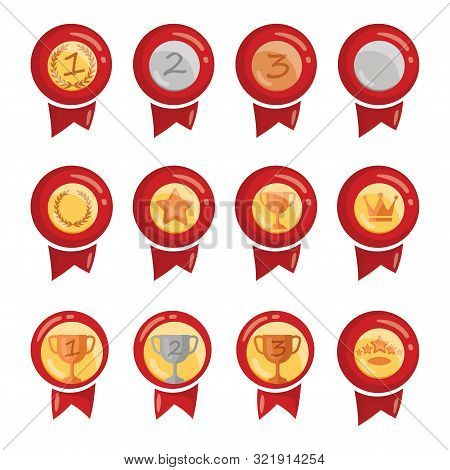 Premium Character Set. Sign Of Premium Class. Medal With A Star And Ribbon. Mark Of Distinction. Qua