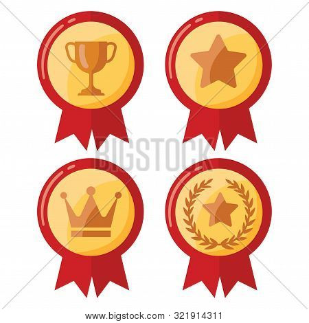 Premium Character Set. Sign Of Premium Class. Medal With A Star And Ribbon. Mark Of Distinction. Qua