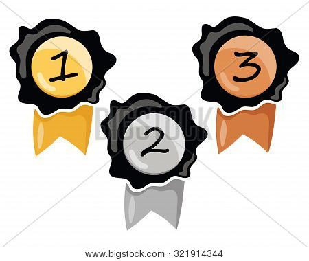 Premium Character Set. Sign Of Premium Class. Medal With A Star And Ribbon. Mark Of Distinction. Qua