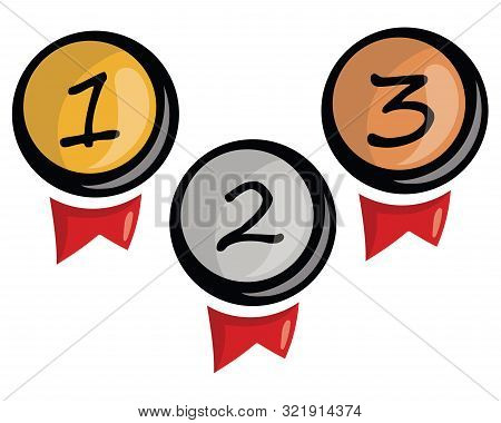 Premium Character Set. Sign Of Premium Class. Medal With A Star And Ribbon. Mark Of Distinction. Qua