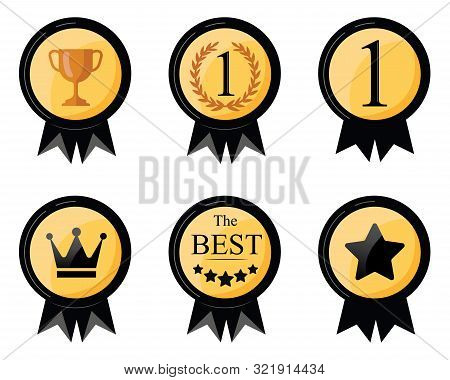 Premium Character Set. Sign Of Premium Class. Medal With A Star And Ribbon. Mark Of Distinction. Qua