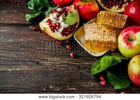 Jewish Autumn Rosh Hashana Celebration. Traditional Products For The Celebration Of Rosh Hashanah - 