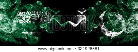 Saudi Arabia Kingdom Vs Pakistan, Pakistani Smoky Mystic Flags Placed Side By Side. Thick Colored Si