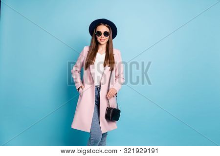 Portrait Of Charming Cute Lady Tourist In Eyewear Eyeglasses Having Vacation Wearing Black Shoulderb