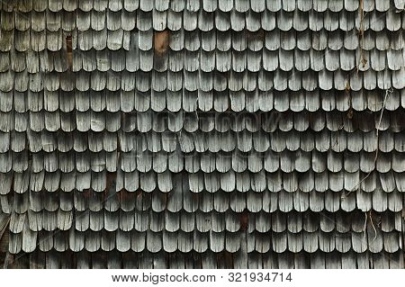 Old Wooden Tiled Roof. Wood Background. Vintage