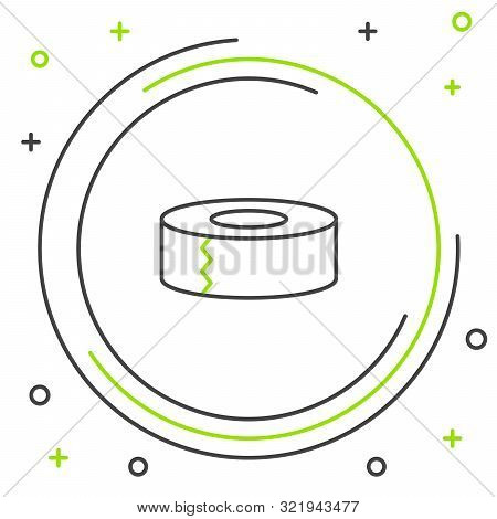 Black And Green Line Scotch Icon Isolated On White Background. Roll Of Adhesive Tape For Work And Re