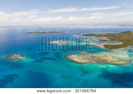 Bucas Grande Island, Philippines. Beautiful Lagoons With Atolls And Islands, View From Above. Seasca