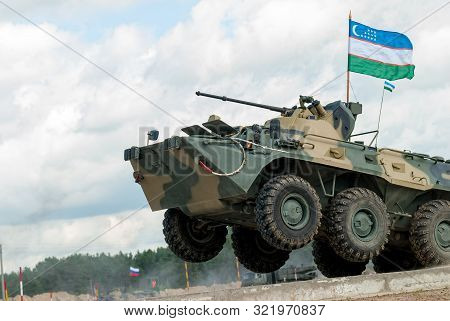 Tyumen, Russia - August 6, 2017: International Army Games. Safe Route Contest. The Btr-82 Amphibious