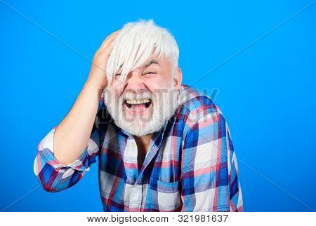 Going Crazy. Barber And Hairdresser. Male Fashion. Grandfather On Retirement. Senior Man With Gray B