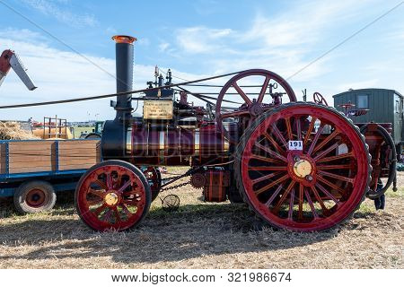 Blandford Forum.dorset.united Kingdom.august 24th 2019.a Red Foden Traction Engine Is On Display At 