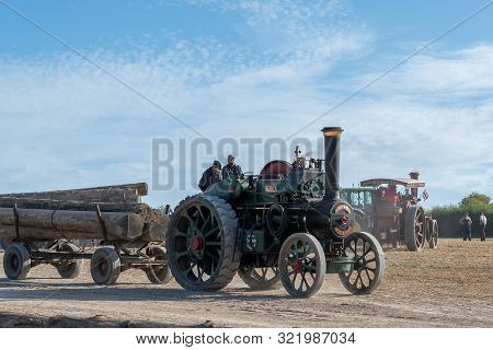 Blandford Forum.dorset.united Kingdom.august 24th 2019.a Restored Vintage Traction Engine Is Hauling