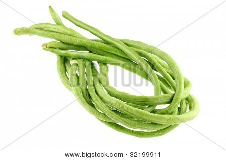 A bunch of fresh cowpea (Chinese yardlong bean) isolated on white background