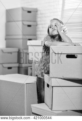 Packaging Things. Stressful Situation. Divorce And Separation. Family Problem. Forced To Move. Girl 