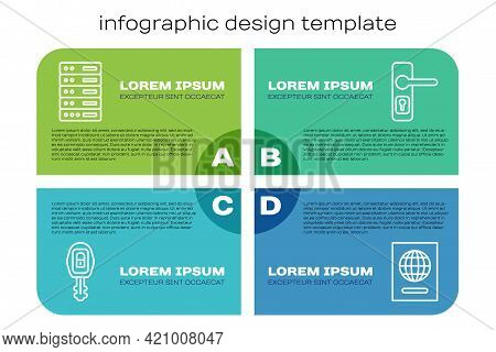 Set Line Car Key With Remote, Server, Data, Web Hosting, Passport And Door Handle. Business Infograp