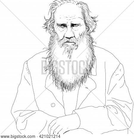 Realistic Illustration Of The Russian Writer Lev Tolstoi