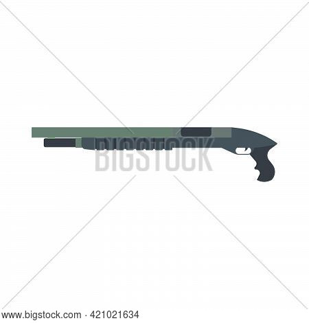 Shotgun Gun Vector Illustration Rifle Military. Isolated White Shotgun Weapon Hunting Icon Power Sym