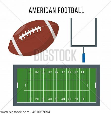 Sport Ball, Gate, And Court For American Football.