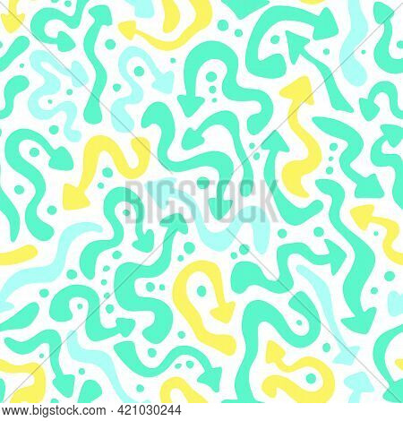 Vector Blue Doodle Repeat Pattern Of Arrows. Hand Drawn Textures. For Fabric, Wallpaper, Scrapbookin