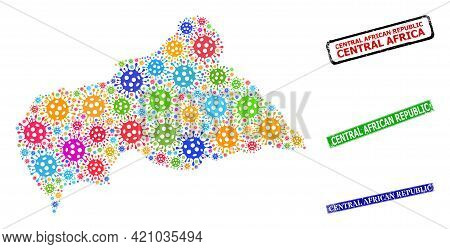 Vector Bacilla Collage Central African Republic Map, And Grunge Central African Republic Badges. Vec
