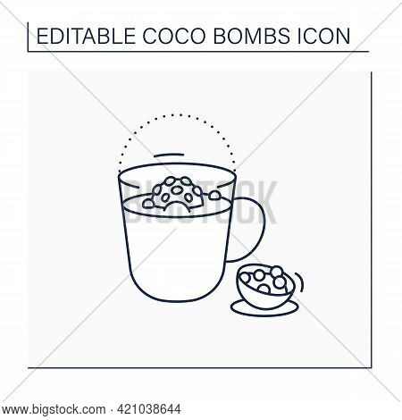 Coco Bomb Line Icon. Delicious Dessert. Cute Ball Of Chocolate With Marshmallows Filling. Melted Ins