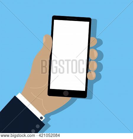Mobile Phone In Hand. Mobile Phone. Cell Phone. Hand Touch Screen Smartphone Icon. Stock Image. Vect