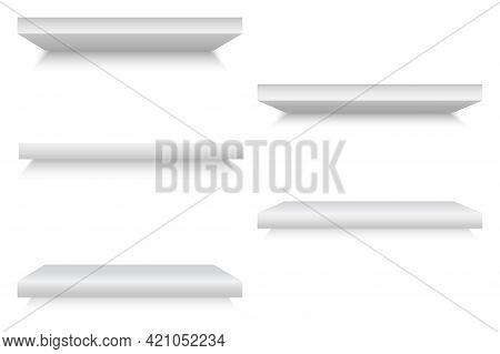 White Shelves. White Empty Room. Interior Design. Graphic Design. Front View. Stock Image. Vector Il