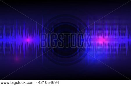 Sound Waves Oscillating Dark Blue And Light Pink With Circle Vibration, Dot Pattern. Abstract Techno