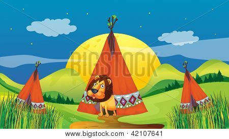 Illustration d'un lion à l'intérieur d'une tente
