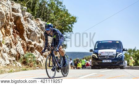 Col Du Serre De Tourre,france - July 15,2016: The Spanish Cyclist Jesus Herrada Lopez Of Movistar Te