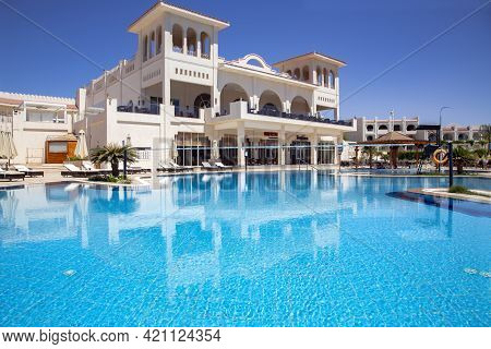 Africa, Egypt, May, 2021 - Modern Building Of The New Hotel Of Sunrise Montemare Resort Grand Select