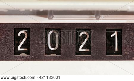 New year 2021 concept, mechanical counter industrial style