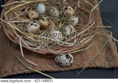Eggs, Quail Eggs Isolated On Black Background