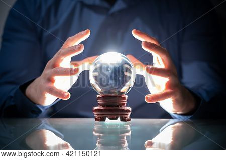 Predicting Future Using Crystal Ball. Fortune Teller And Psychic