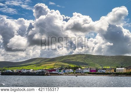 Portmagee Village And Harbour, View From The Sea, Located At The Edge Of Atlantic Ocean, Ring Of Ker