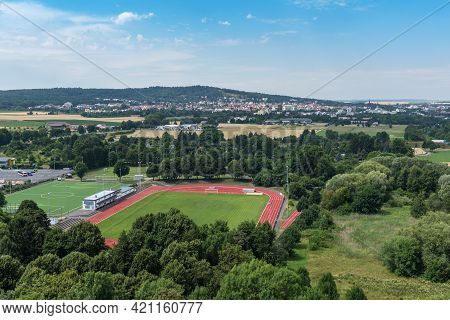 View From Friedberg Castle To A Sports Facility And The City Of Bad Nauheim, Hesse, Germany