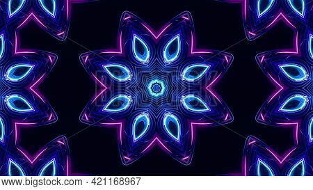Abstract Pattern Bg. Flashing Lines Pattern Like Ornamental Flower, Star Or Mandala On Plane Like Li