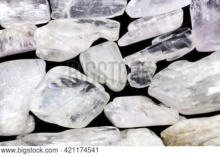 Clear Kunzite Heap Jewel Stones Texture On Black Background