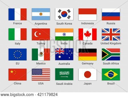 Vector G20 Country Flag Mexico, Usa, Canada. G20 Flag Set Icon