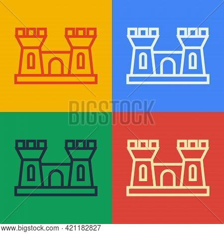 Pop Art Line Sand Castle Icon Isolated On Color Background. Vector
