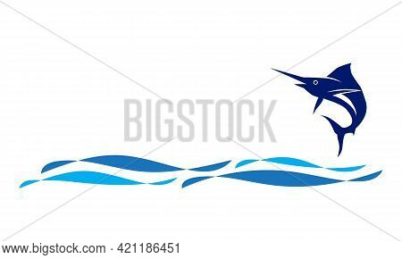 Vector Of Swordfish Jump Logo With Wave In The Ocean Template