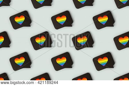 Happy Pride Month Banner For Lgbt Rights Or Social Issues Event. Colorful Rainbow Heart In Black Soc